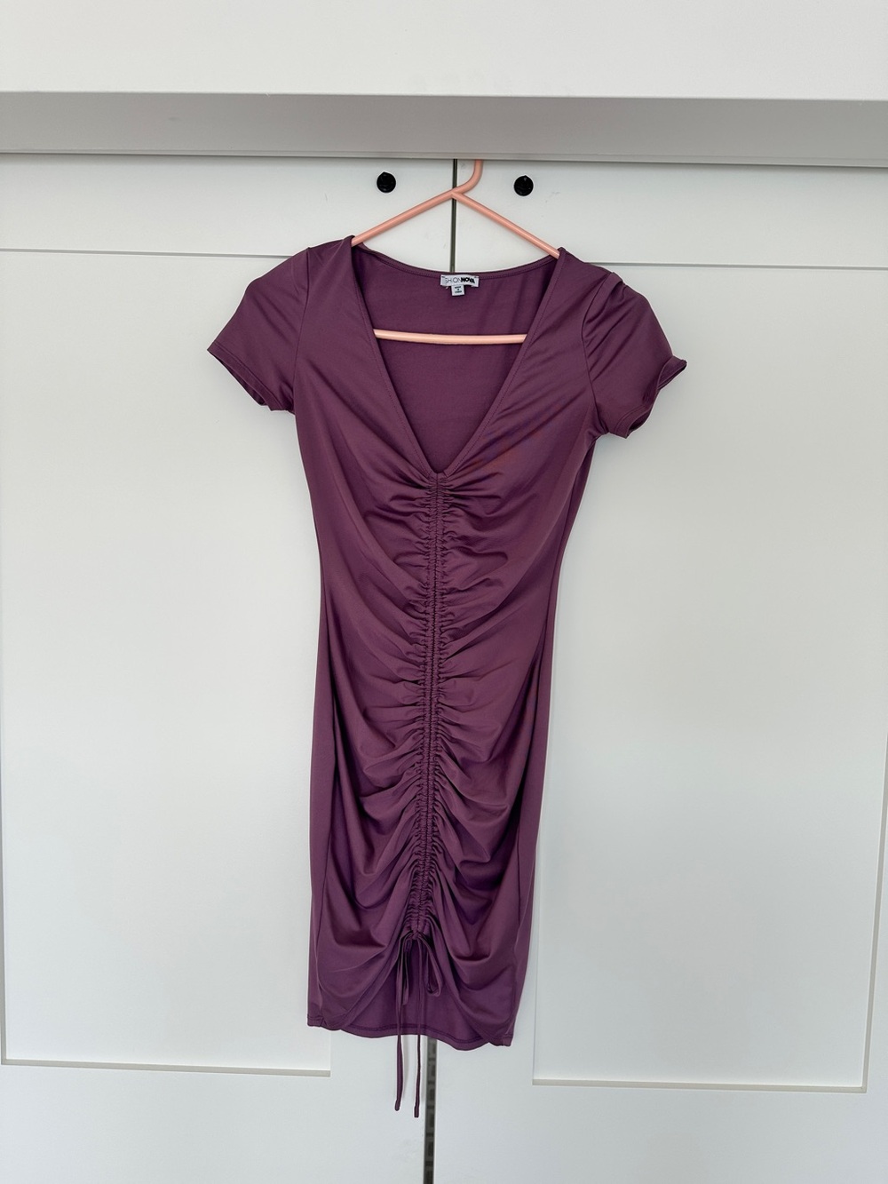 Fashion Nova Ruched Front V-Neck Mini Dress Size XS Light Purple